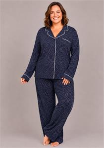 Plus Size Long Sleeve Pajama Set - Navy